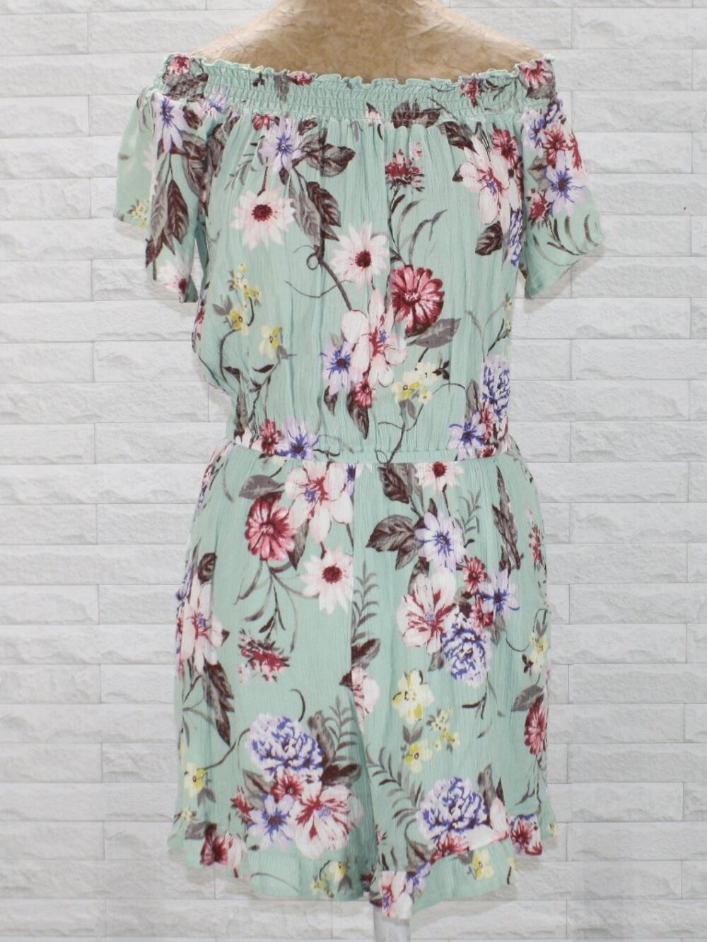 BONGO Romper Shorts Oversized Summer Festival Beach Ruffle Floral Green Large